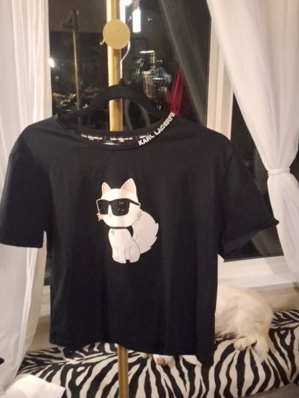 Karl Lagerfeld Black Tee with White Sunglasses Cat Graphic